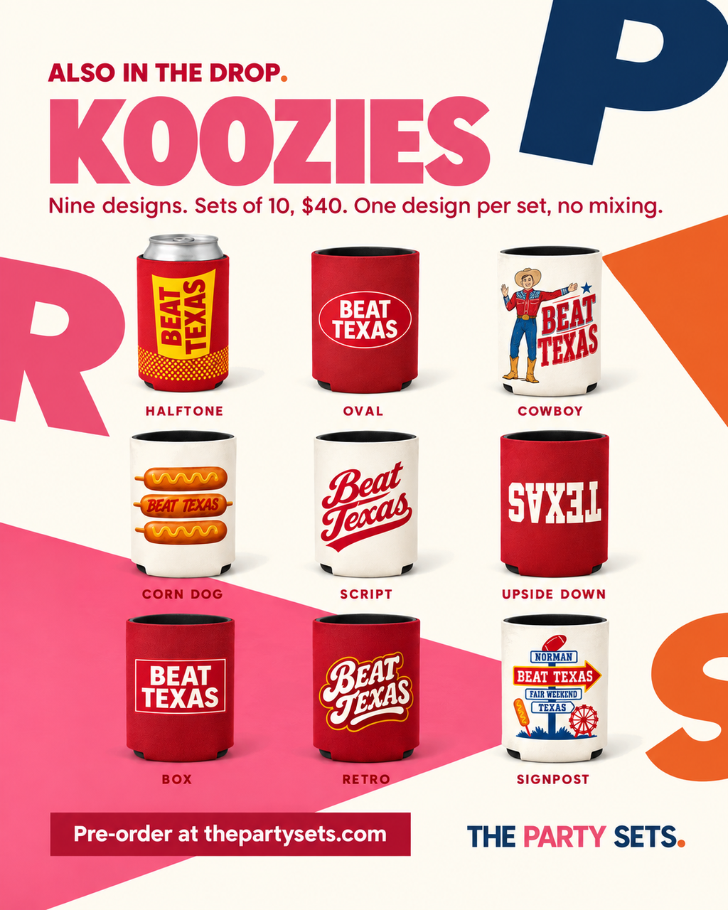 Beat Texas Koozies - Set of 10