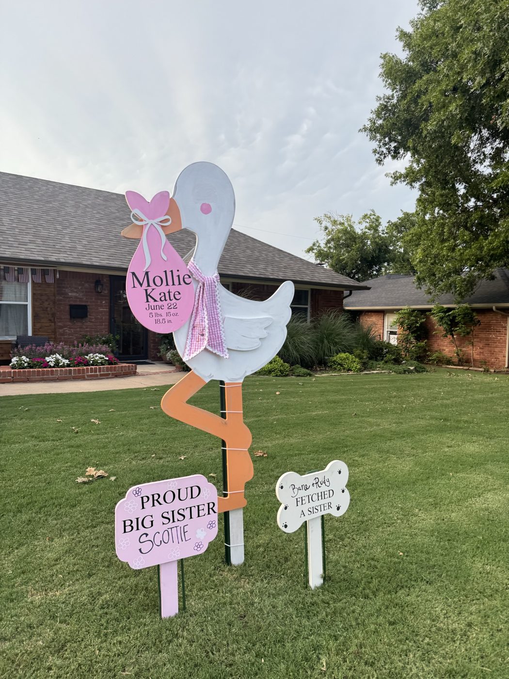 Six foot stork installed in a front yard