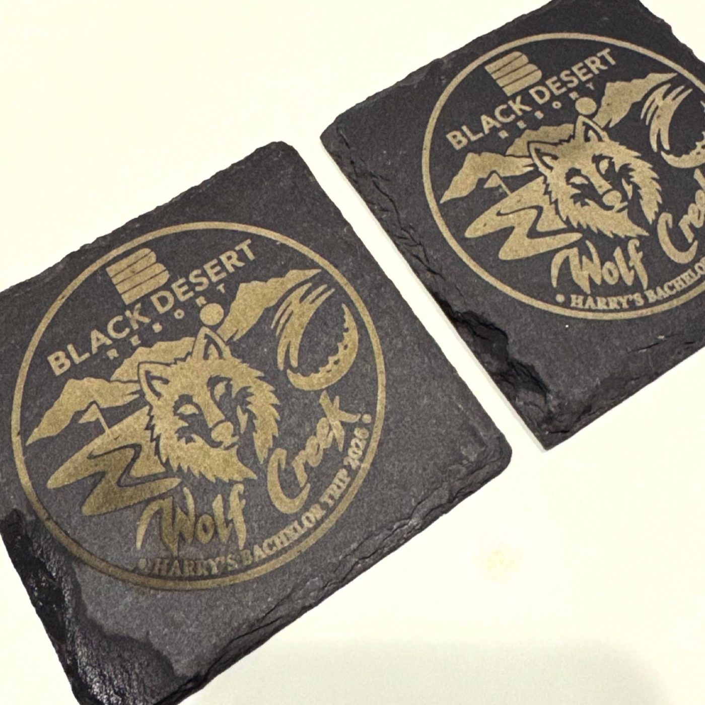 Custom engraved slate and printed acrylic coasters by The Party Sets